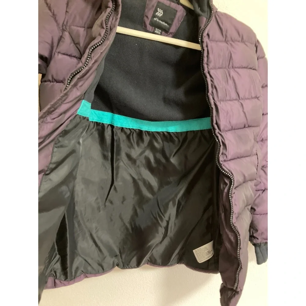 All in Motion Purple Puffer Jacket Kids Size M Medium 7/8 Full‎ Zip with Hood